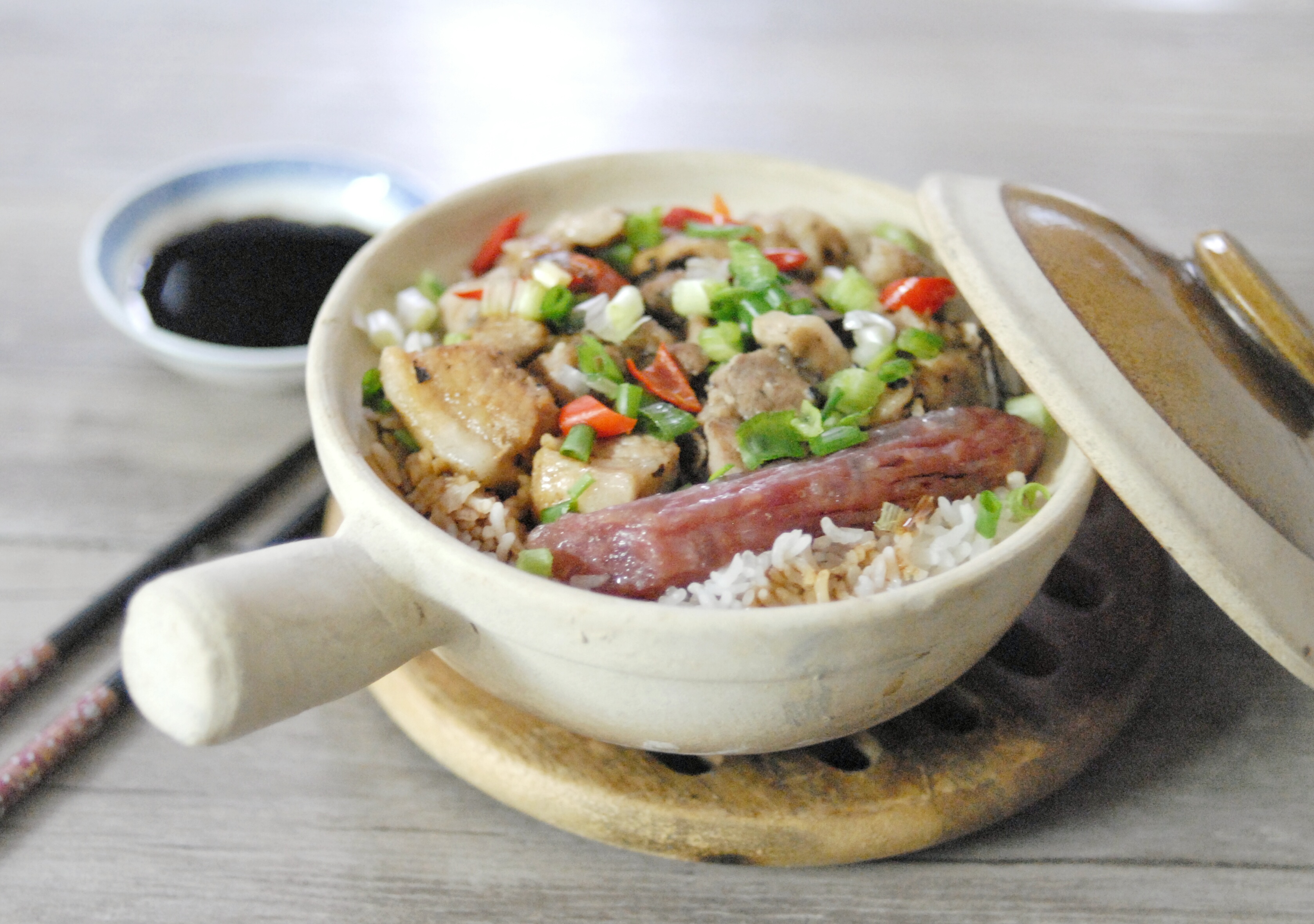 Clay Pot Rice With Black Bean Ribs And Chinese Sausage Mrs Ps Kitchen